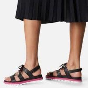 Sorel Roaming Lace Sandals Leather Straps Black Punch Pink Size 7 NEW